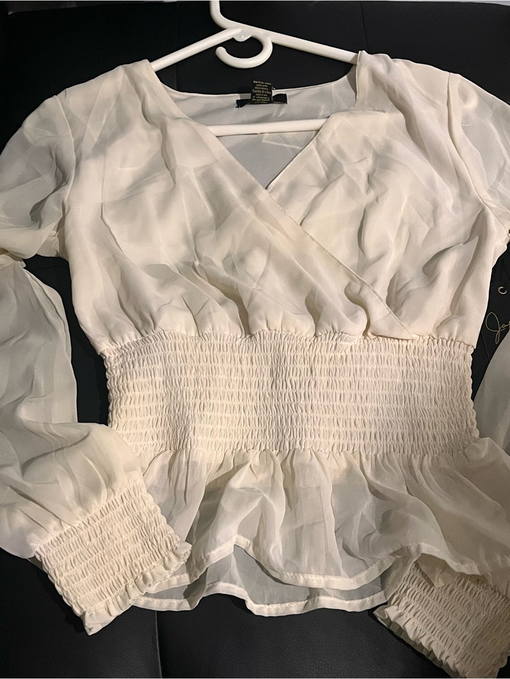 Marshalls White Smocked Waist V-Neck Peplum Blouse